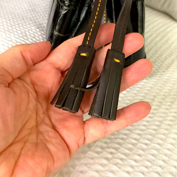 Dooney & Bourke Croco-Embossed Leather Double Strap Tassle Bag - Picture 13 of 14